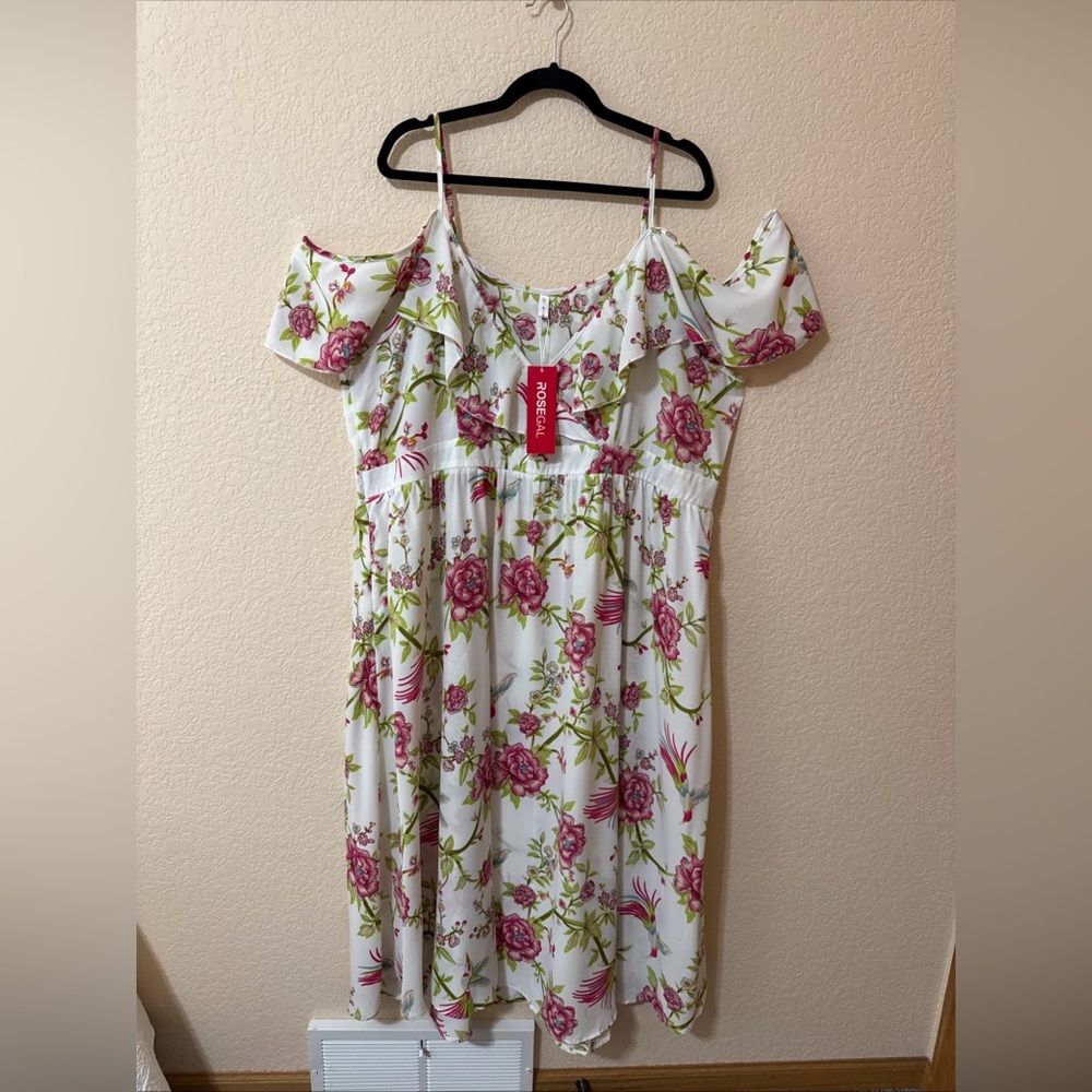 NWT Rosegal Rose Gal Plus Size 5X Floral Birds Print Fit & Flair Midi‎ Dress